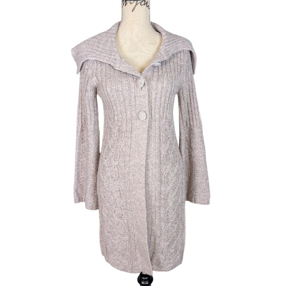 Y2K Cable Knit Cardigan Sweater Coat by It's Our Time Beige Medium